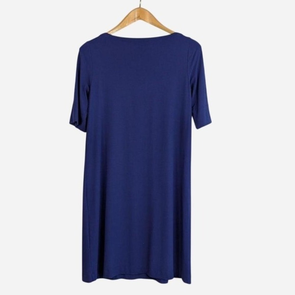 Eileen Fisher Viscose Jersey Boat Neck Shift Dress Cobalt Blue XS - Picture 3 of 7